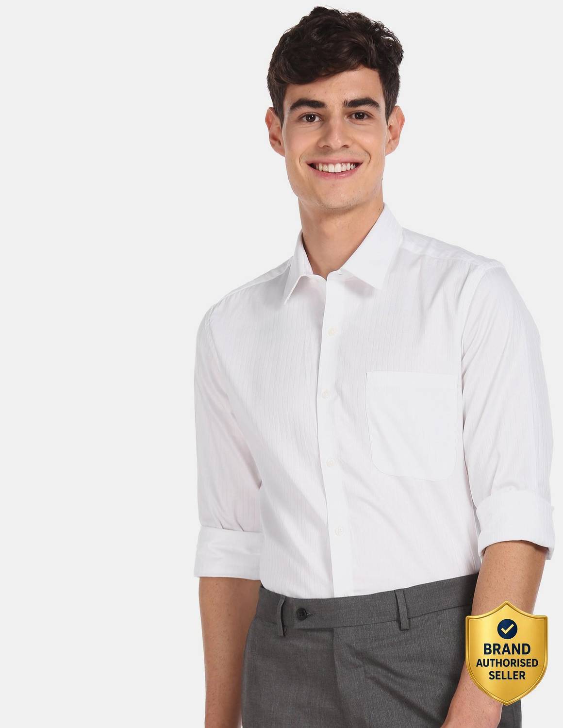 ARROW Men Striped Formal White Shirt