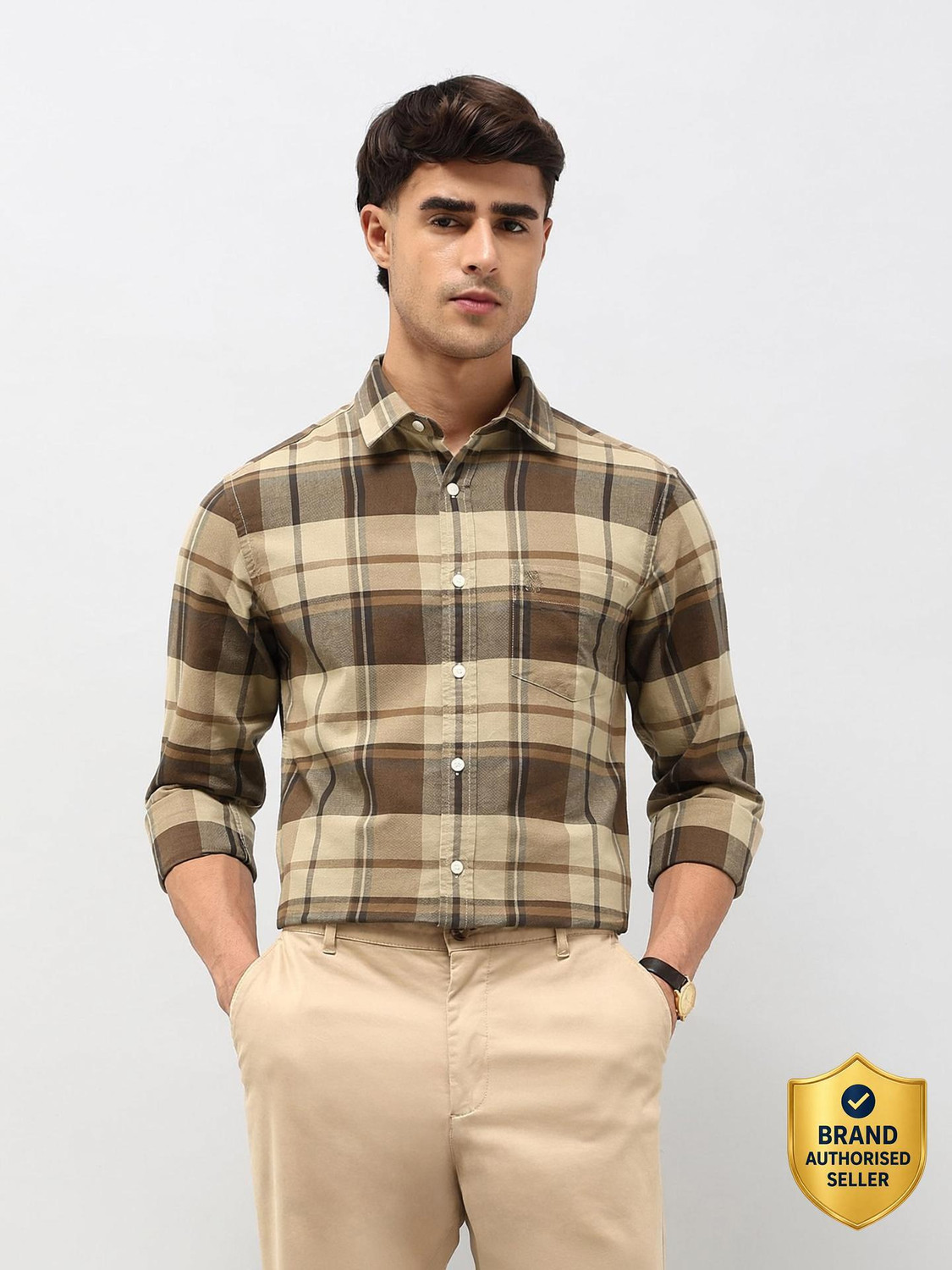 Image of U.S. POLO ASSN. Men Checkered Casual Brown Shirt