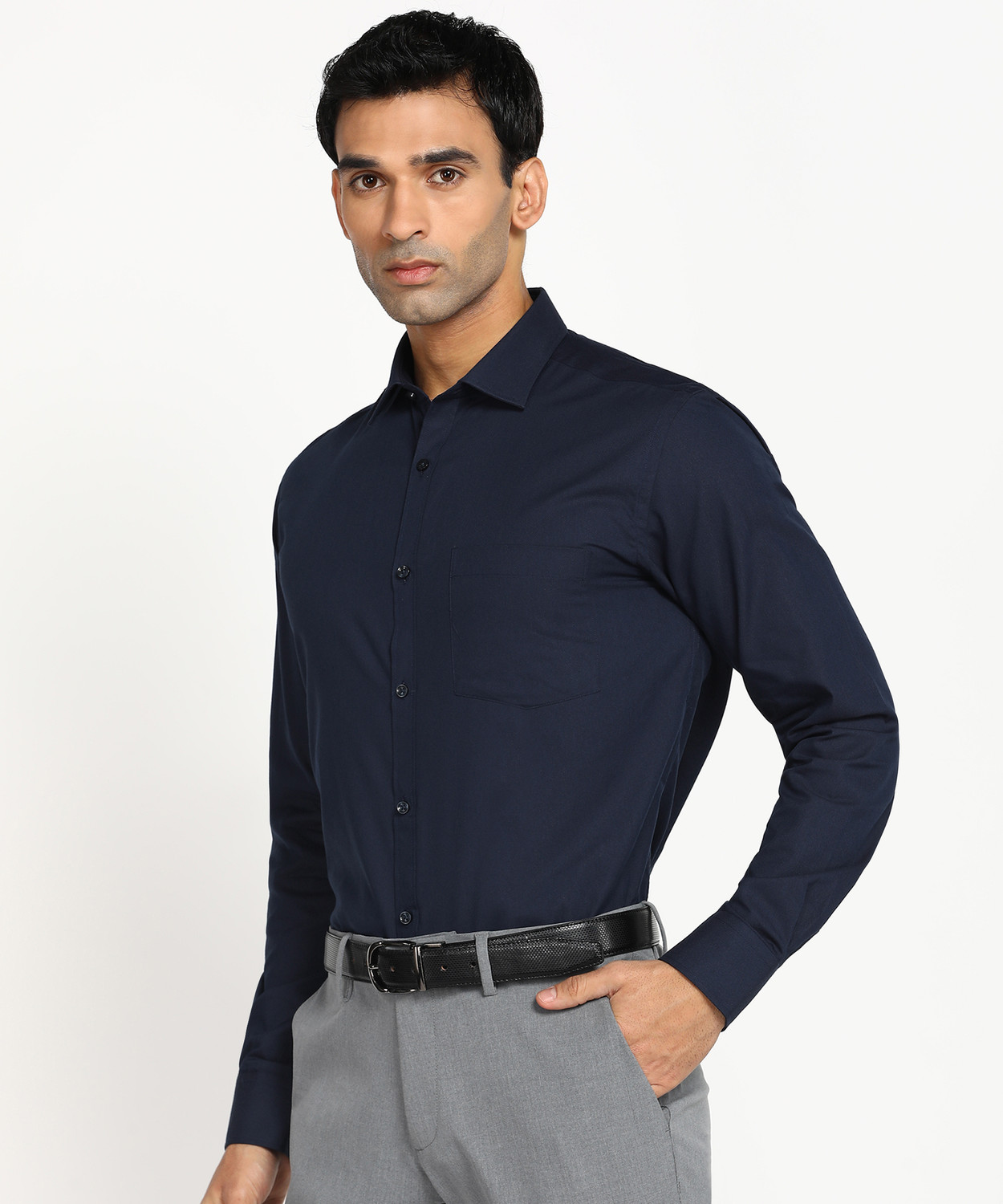 Image of PARK AVENUE Men Solid Formal Dark Blue Shirt