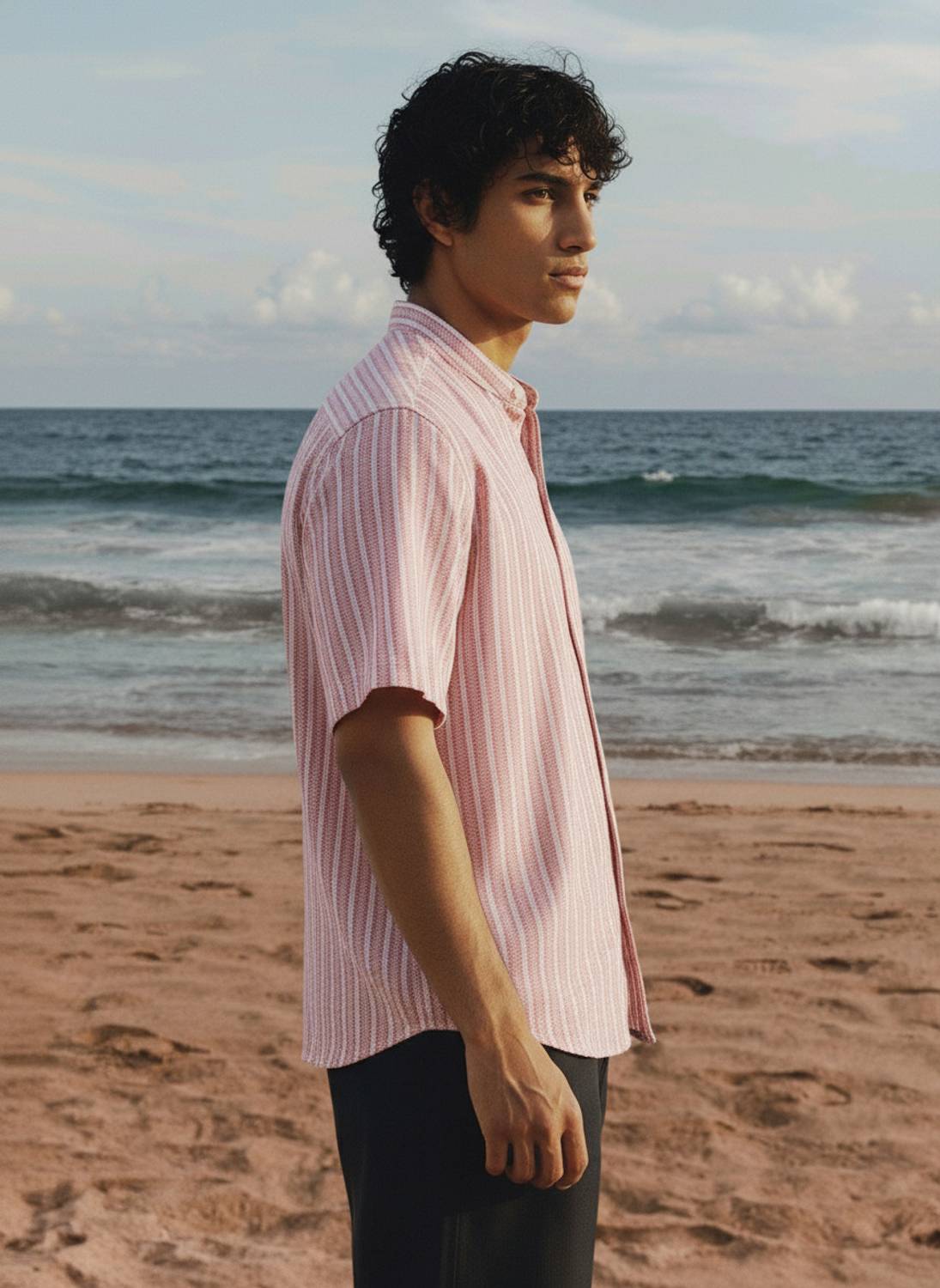 R.Code Men Striped Casual Pink Shirt - Image 3
