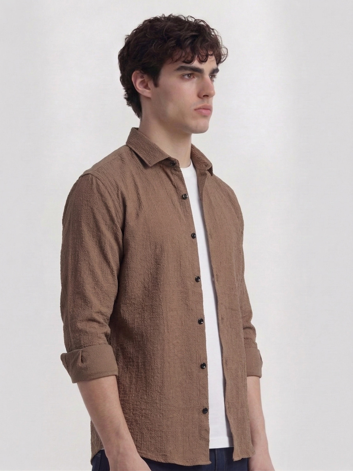 Image of METRONAUT Men Striped Casual Brown Shirt