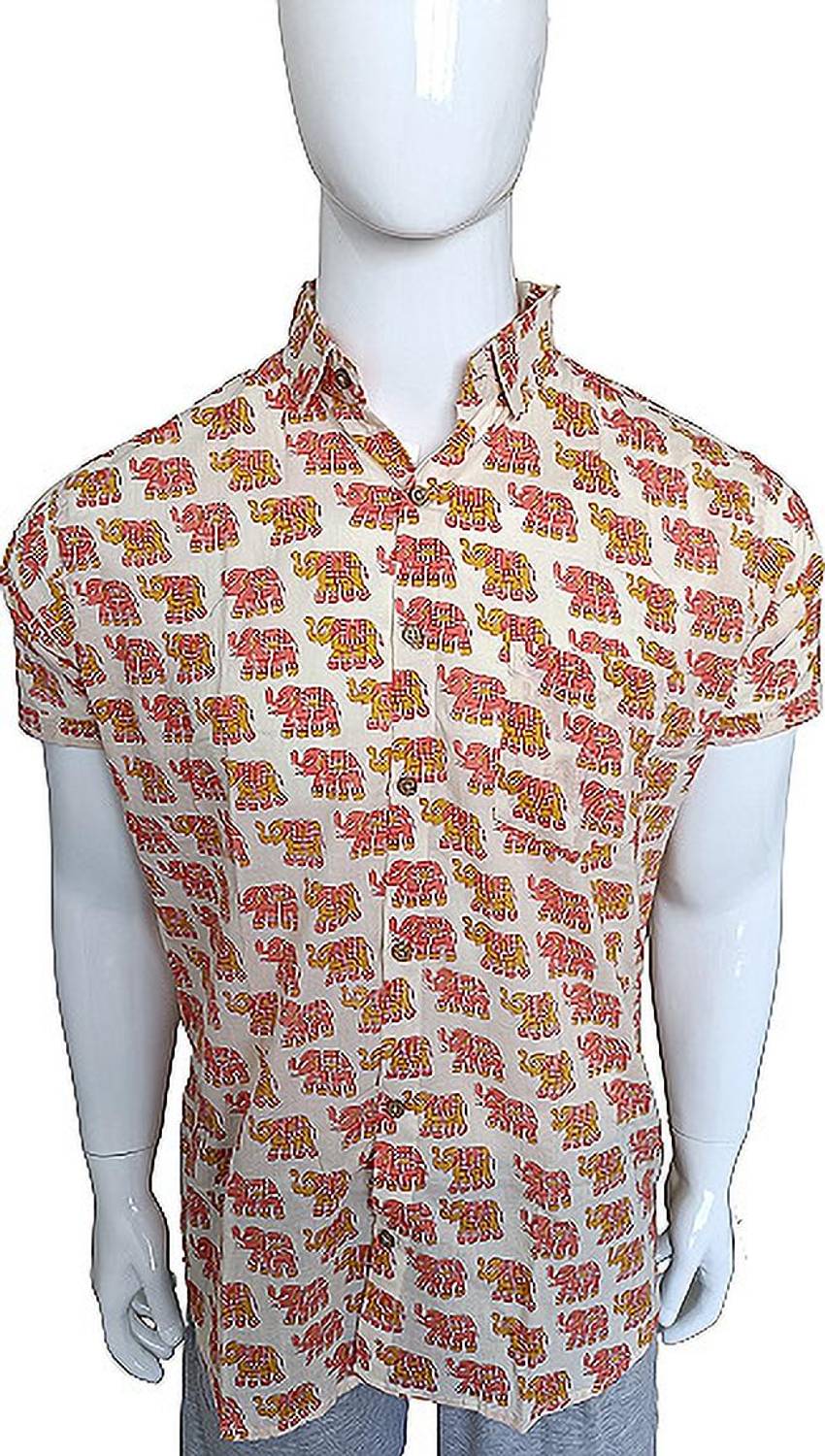 Celestial clothing Men Geometric Print Casual Pink, Yellow, Cream Shirt