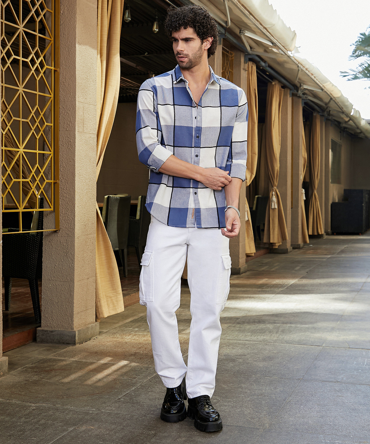 Image of CAHOOT Men Checkered Casual Blue Shirt