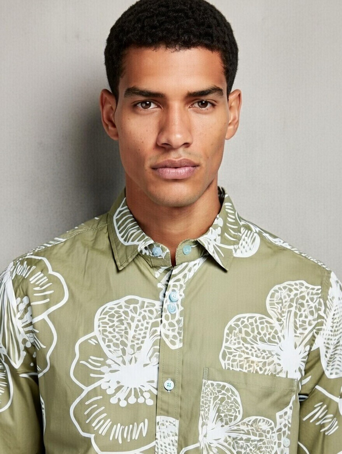 Image of UnM Men Floral Print, Printed Casual Light Green Shirt