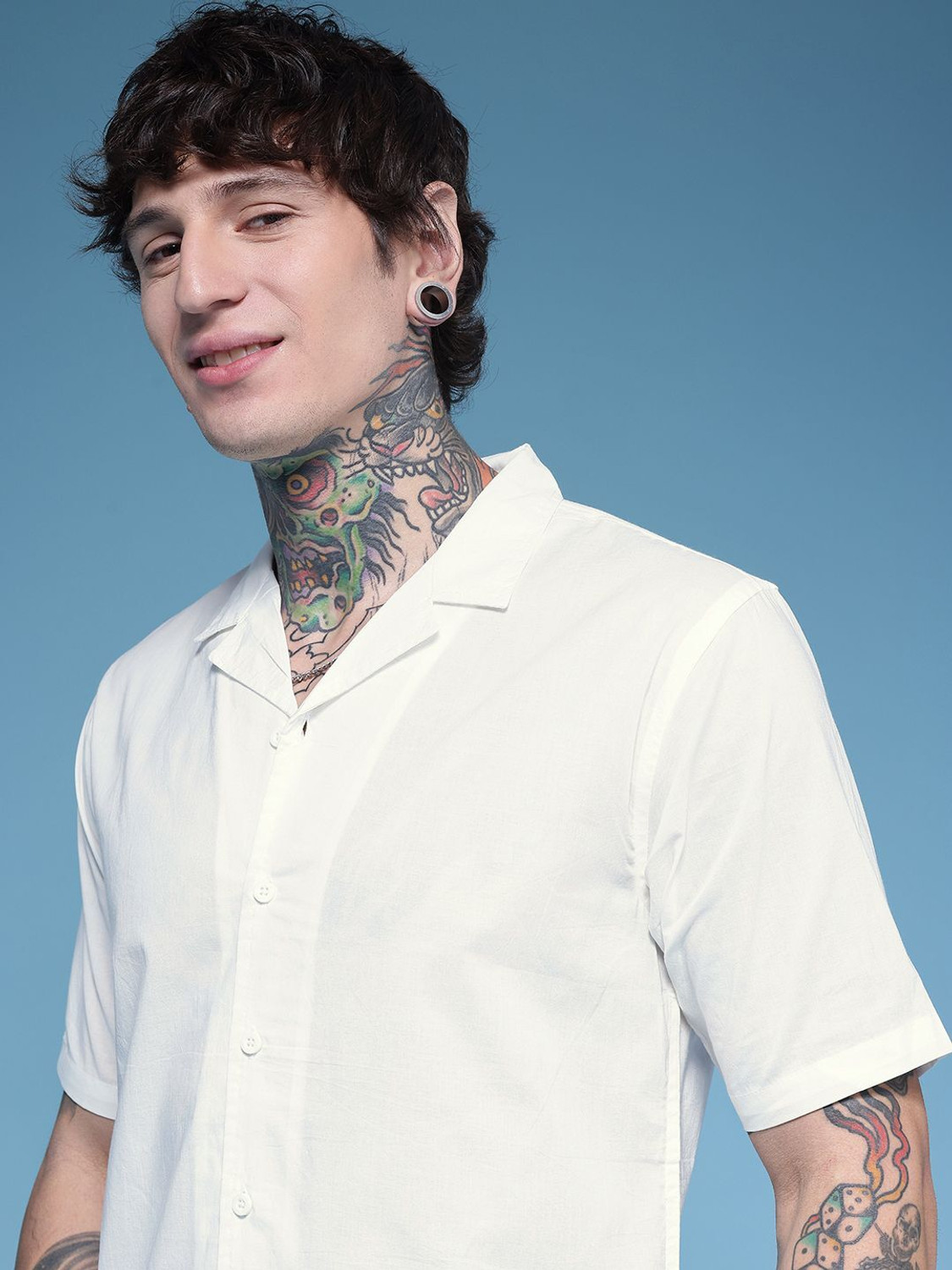 Image of HERE&NOW Men Solid Casual White Shirt