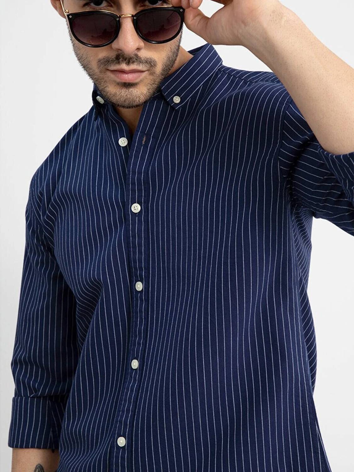Snitch Men Dark Blue, White Striped Shirt - Image 5