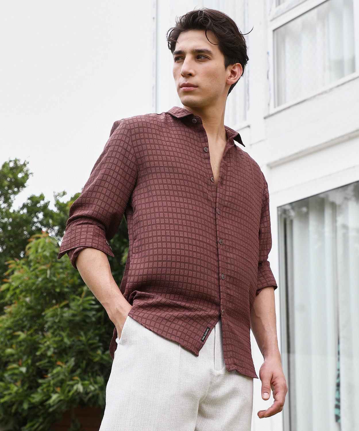 Image of CAMPUS SUTRA Men Checkered Casual Maroon Shirt