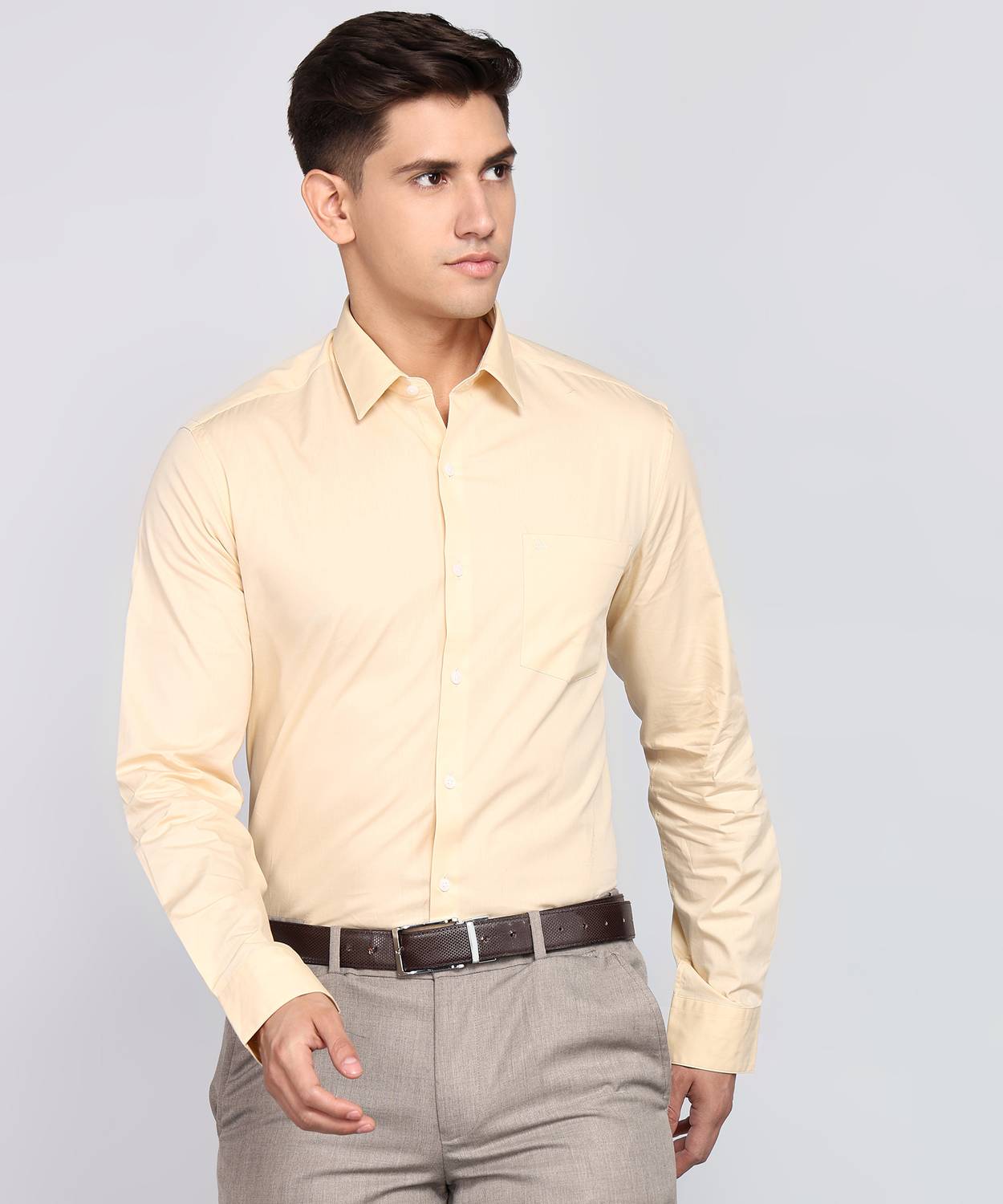 ARROW Men Solid Formal Yellow Shirt