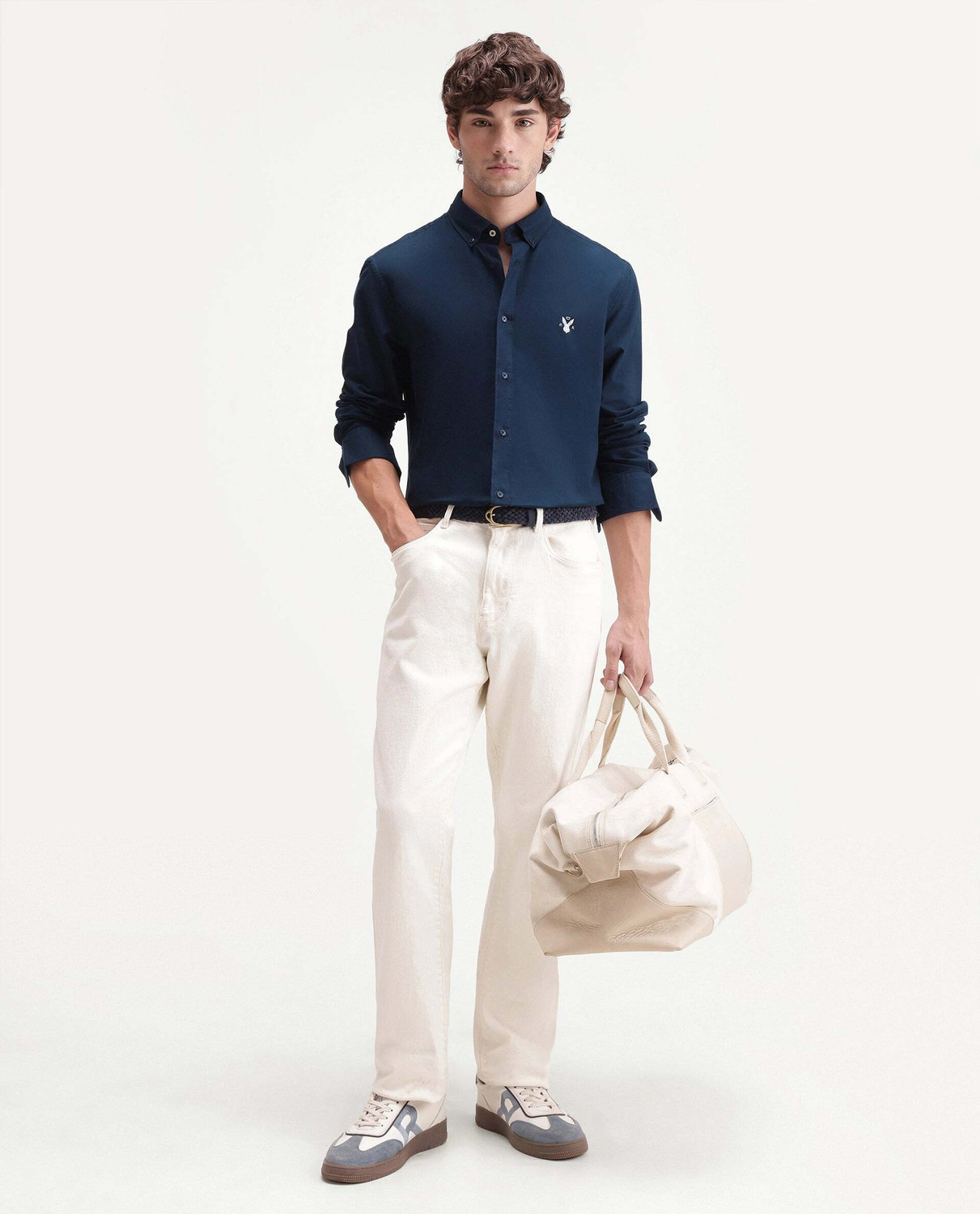 Image of RARE RABBIT Men Solid Casual Dark Blue Shirt