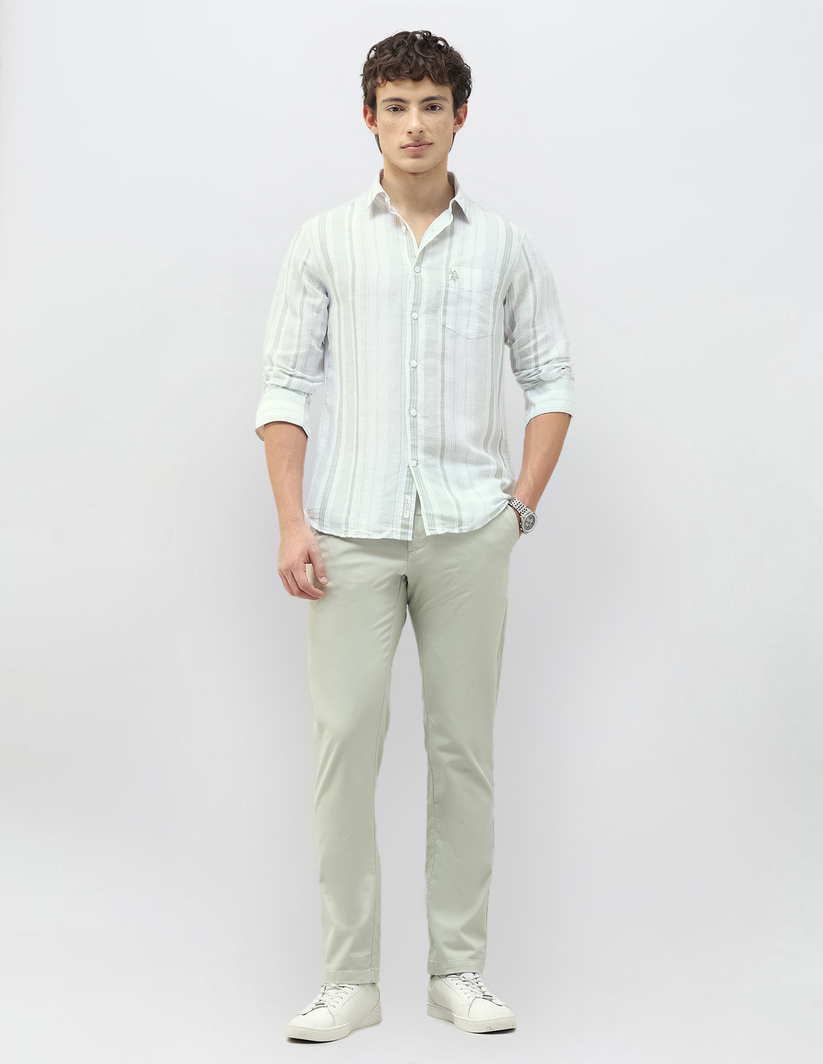 Image of U.S. POLO ASSN. Men Striped Casual Green Shirt