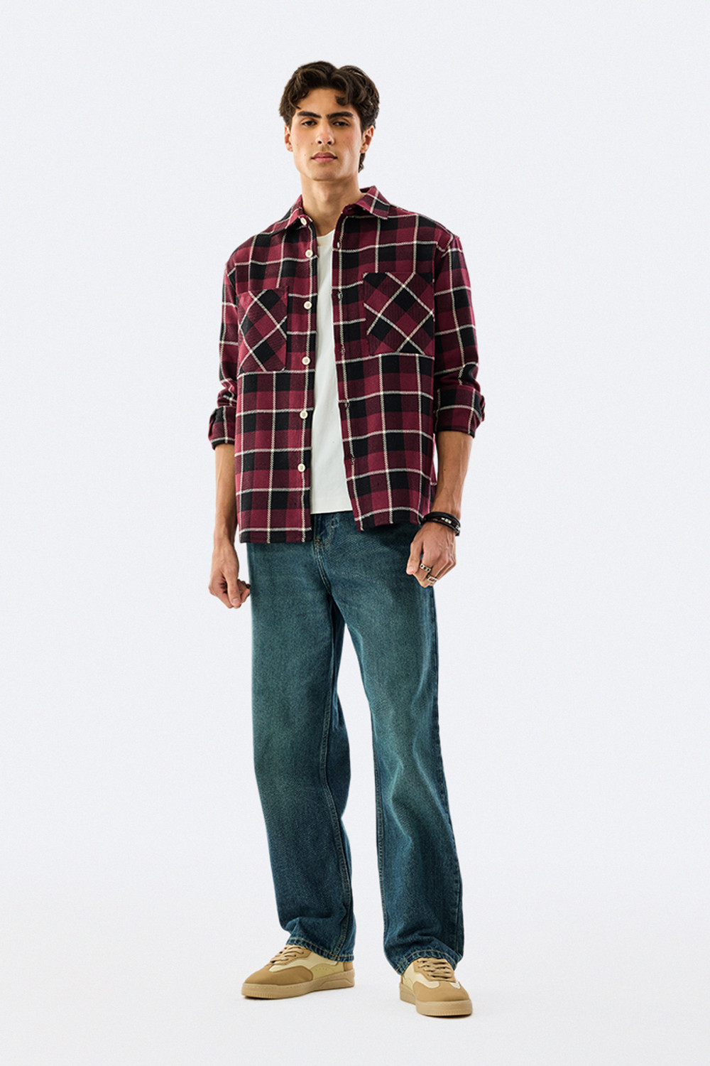 Image of Snitch Men Checkered Casual Maroon Shirt