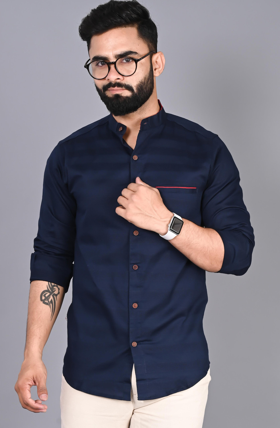 Image of FUBAR Men Printed Casual Dark Blue Shirt