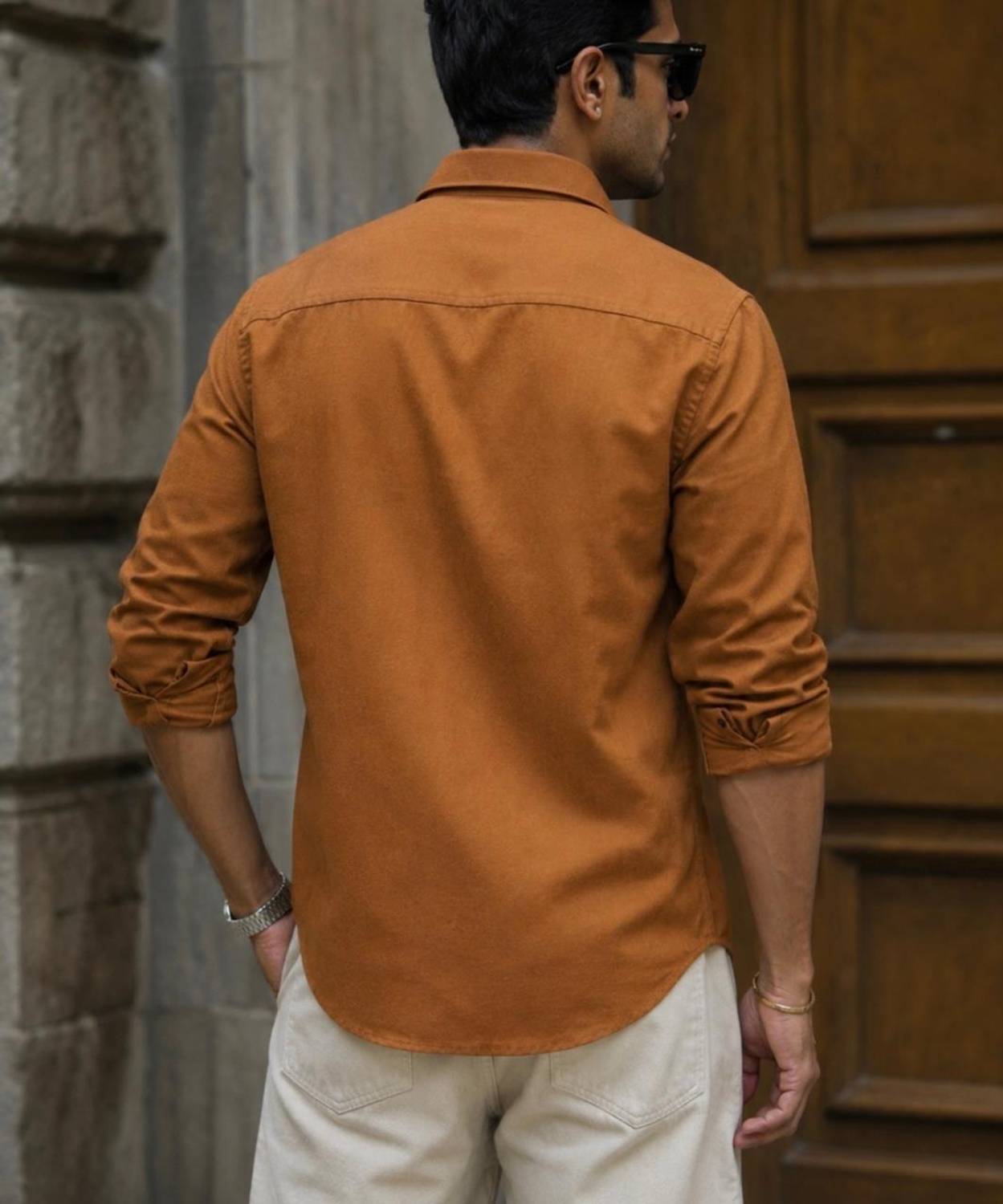 JACKBELLA Men Brown, Orange Shirt - Image 2