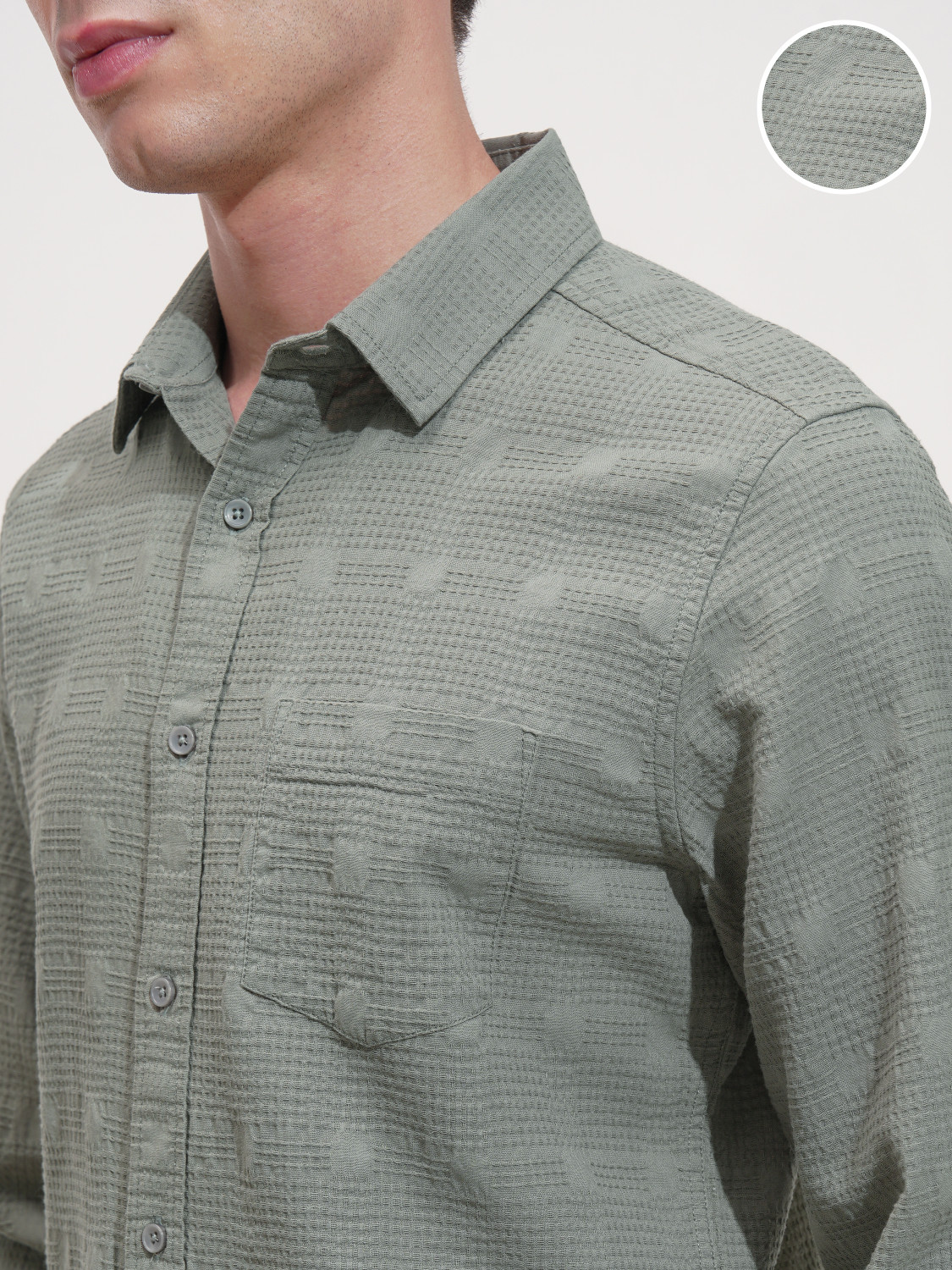 Image of HIGHLANDER Men Self Design Casual Grey Shirt