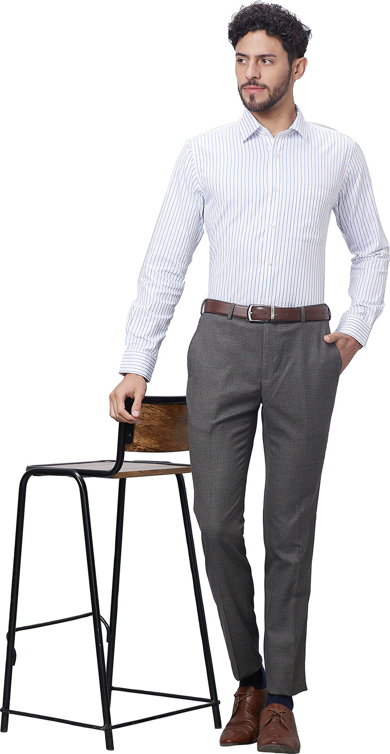 Image of Raymond Men Striped Formal Blue Shirt