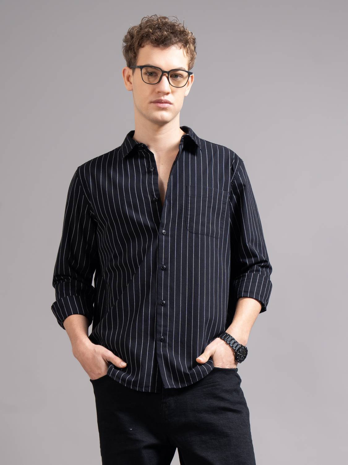 British Club Men Striped Black Shirt - Image 1