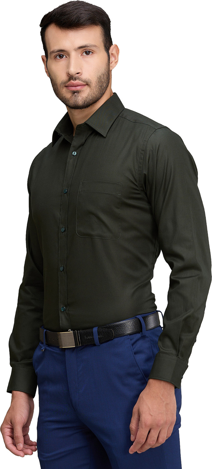 Image of Raymond Men Solid Formal Green Shirt