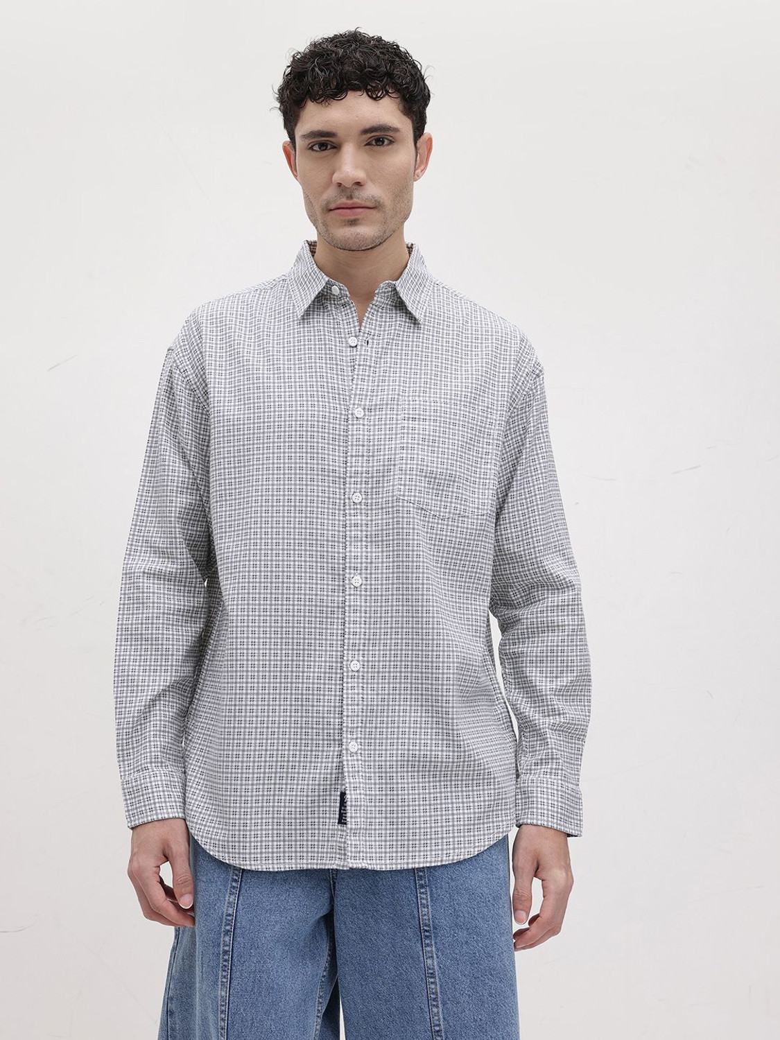 Image of Roadster Men Checkered Casual White Shirt