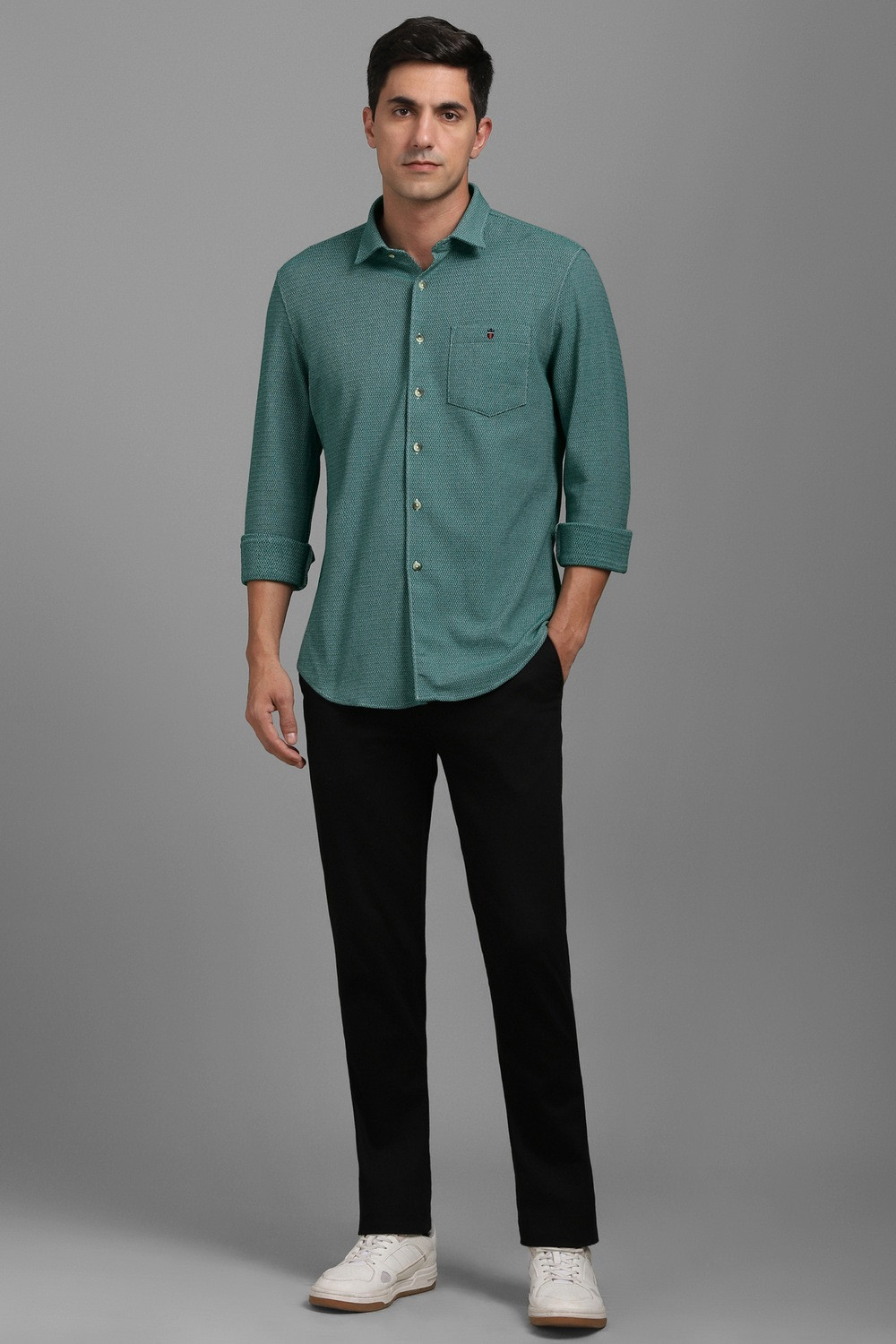 Image of Louis Philippe Sport Men Self Design Casual Green Shirt