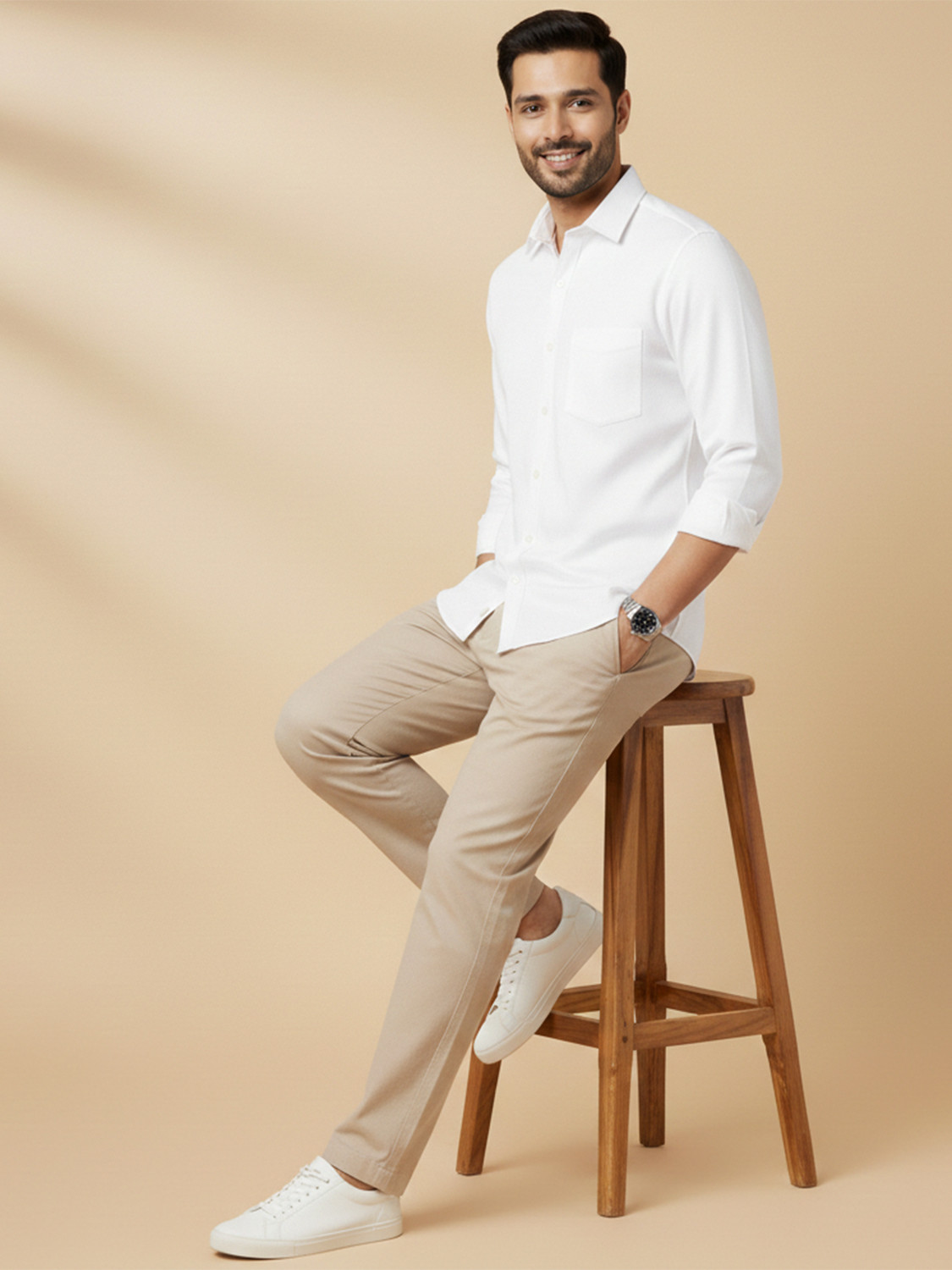Image of METRONAUT Men Solid Casual White Shirt