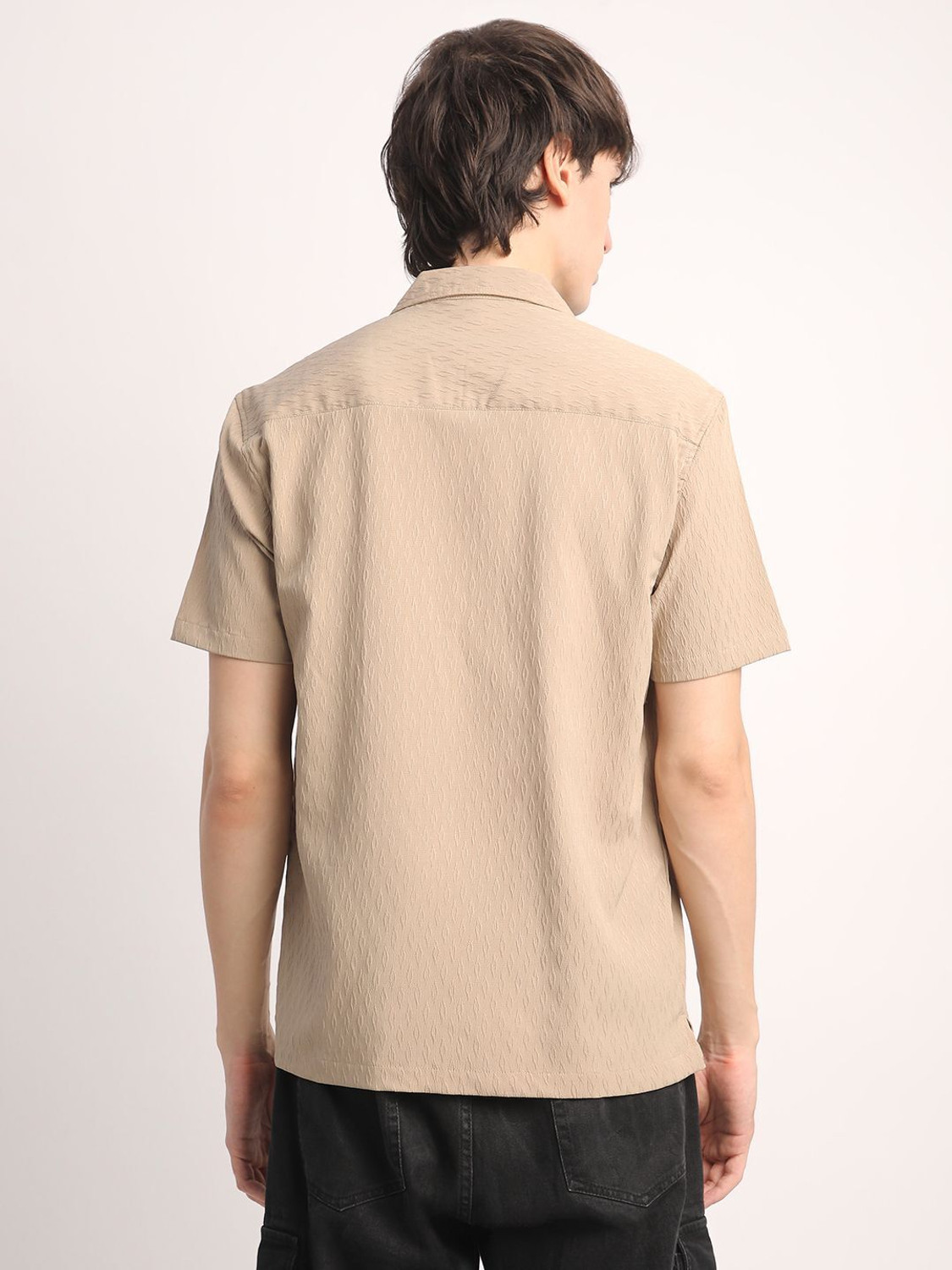 Image of Voroxy Men Self Design Casual Khaki Shirt