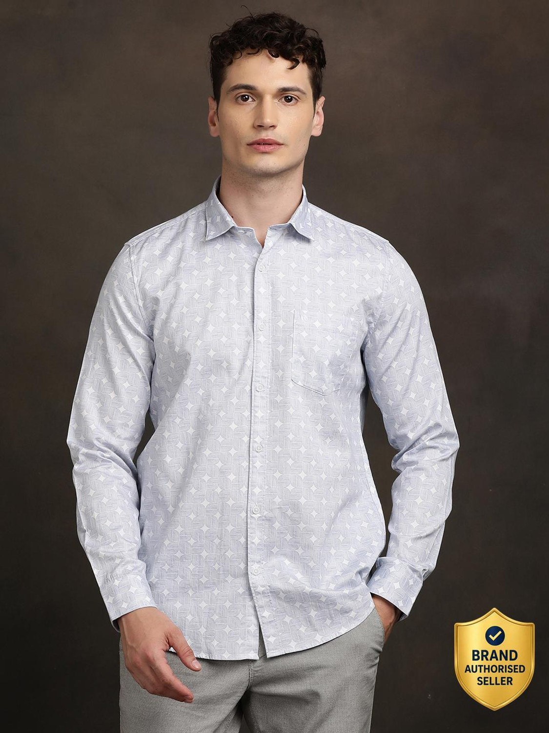 TURTLE Men Printed Casual Light Blue Shirt
