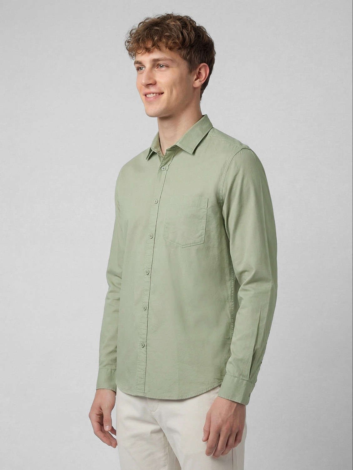 Image of R&B Men Solid Casual Green Shirt