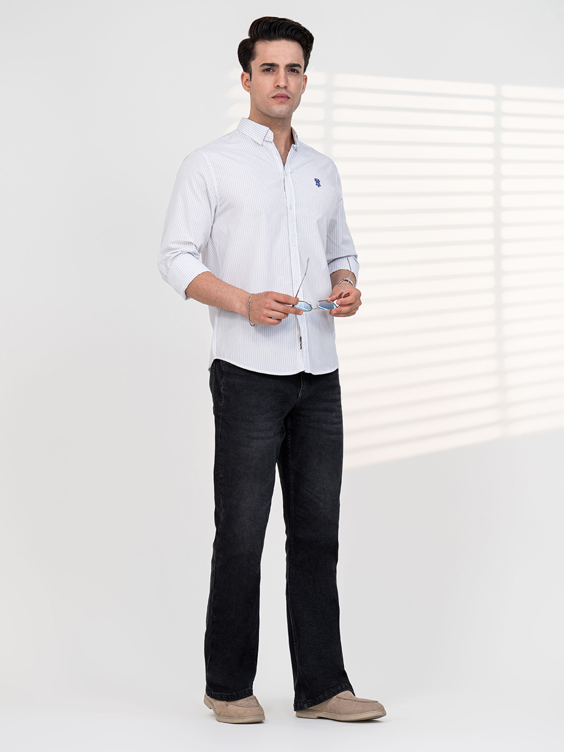 Image of RED TAPE Men Self Design Casual Blue Shirt