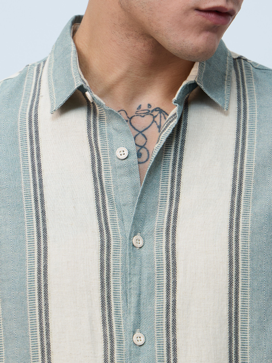 Image of The Souled Store Men Striped Casual Light Green Shirt