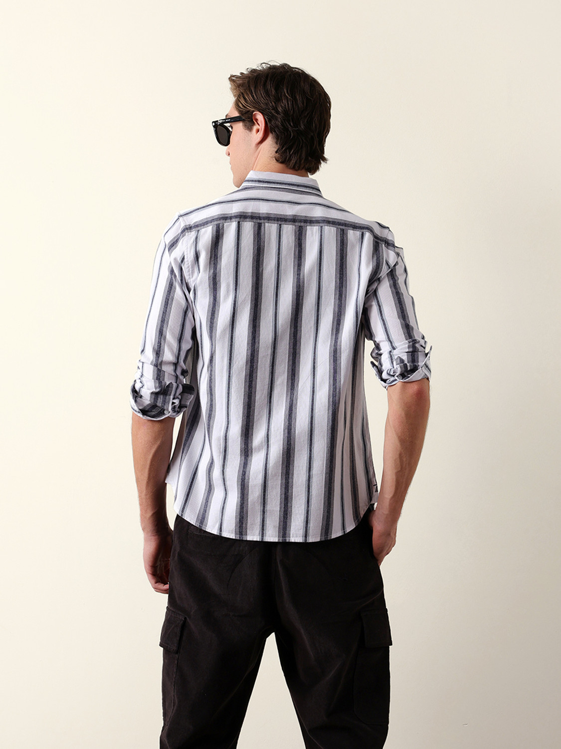Image of THE BEAR HOUSE Men Striped Casual White Shirt
