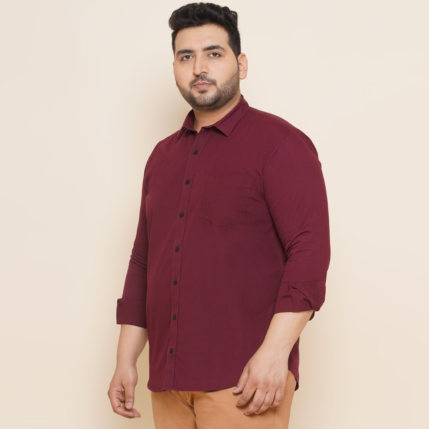 Image of METRONAUT PLUS Men Solid Casual Maroon Shirt