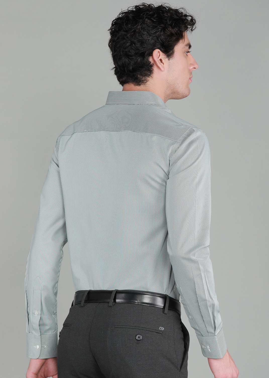 Image of PARK AVENUE Men Striped Formal Green Shirt