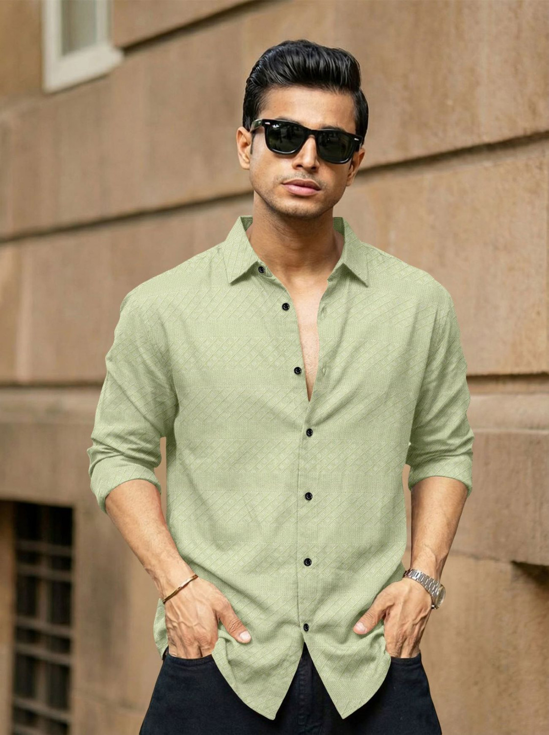 Image of Tyzlo Men Solid Casual Light Green Shirt