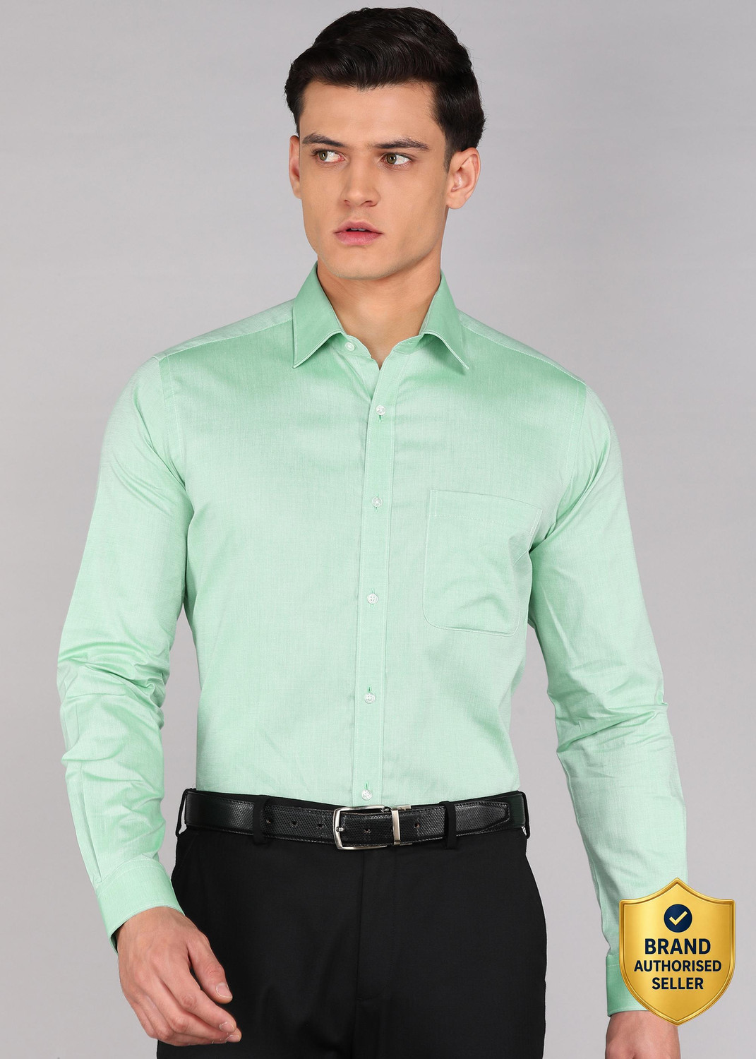 Image of Raymond Men Solid Formal Green Shirt