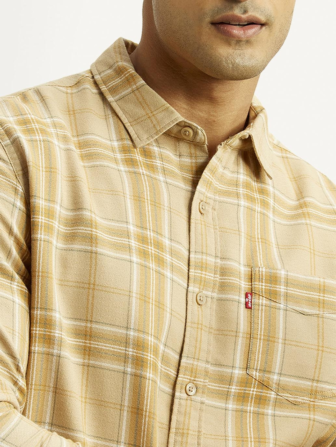 Image of LEVI'S Men Checkered Casual Beige Shirt