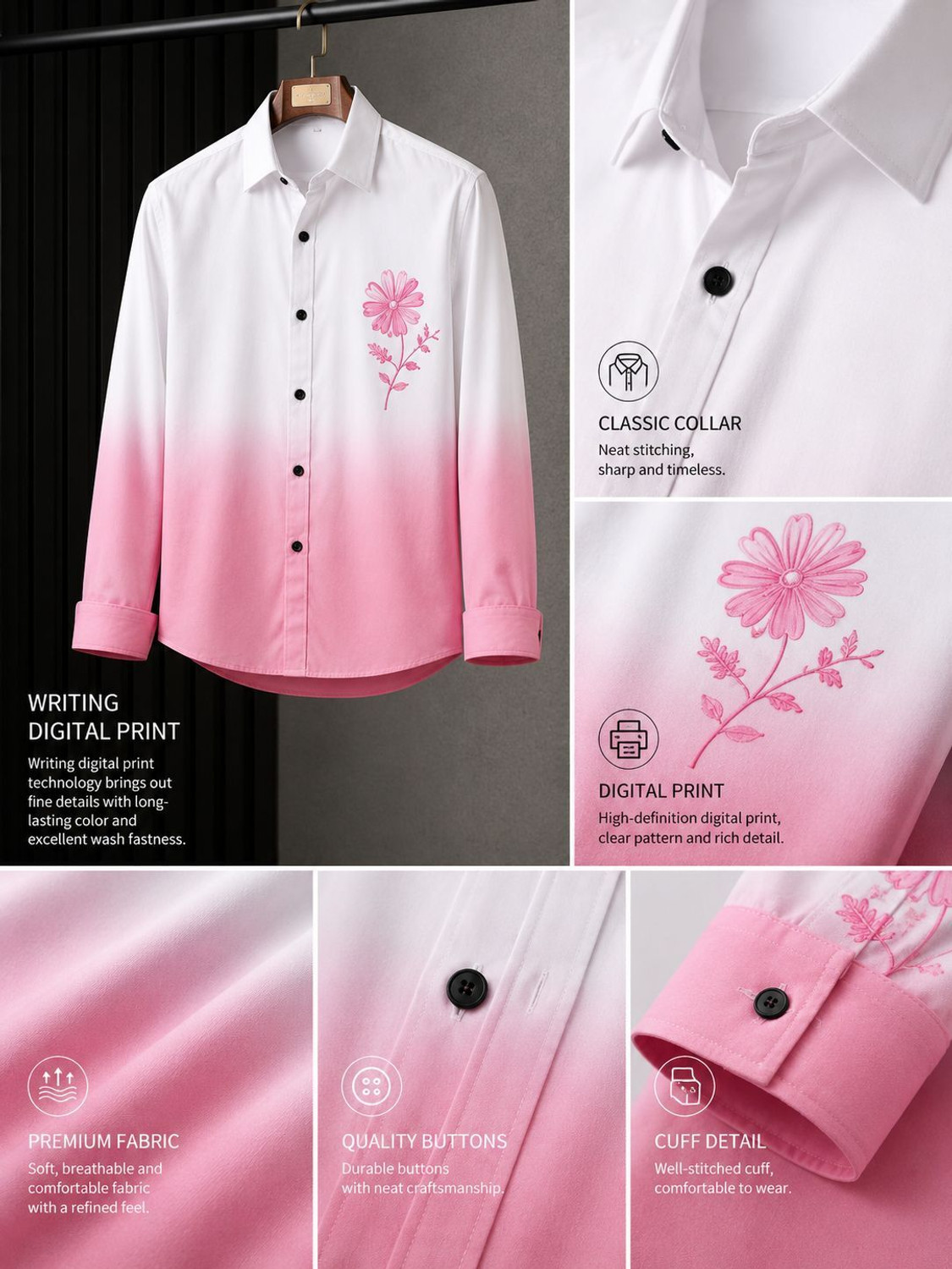 Image of fitoda fashion Men Dyed /Ombre Casual White Shirt