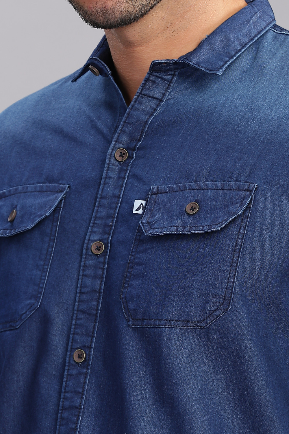 Image of AIDAN PAUL Men Washed Casual Dark Blue Shirt
