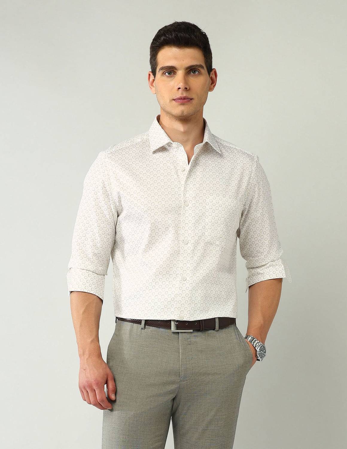 AD by Arvind Men Printed Formal Yellow Shirt