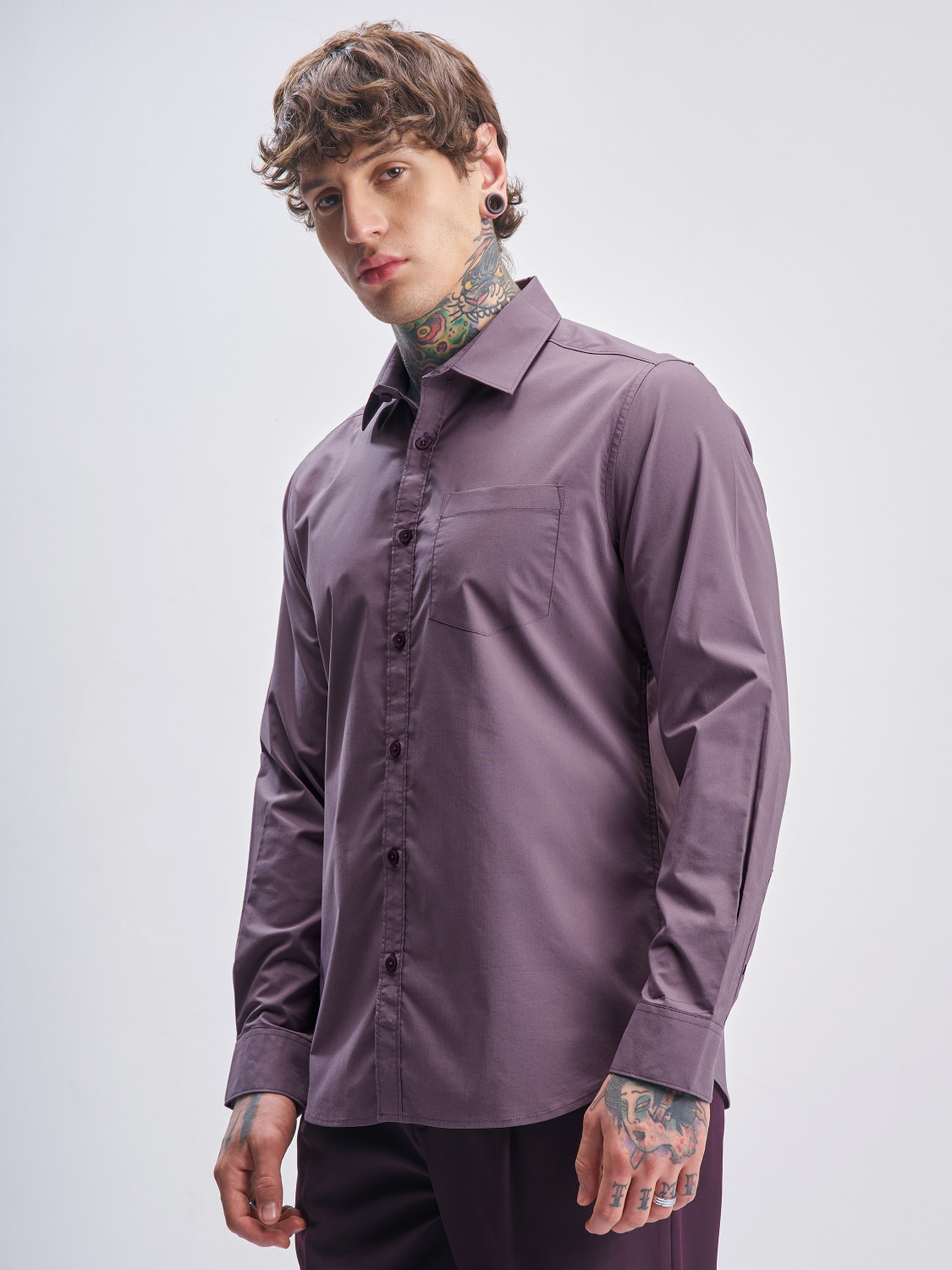 Image of HIGHLANDER Men Solid Casual Purple Shirt