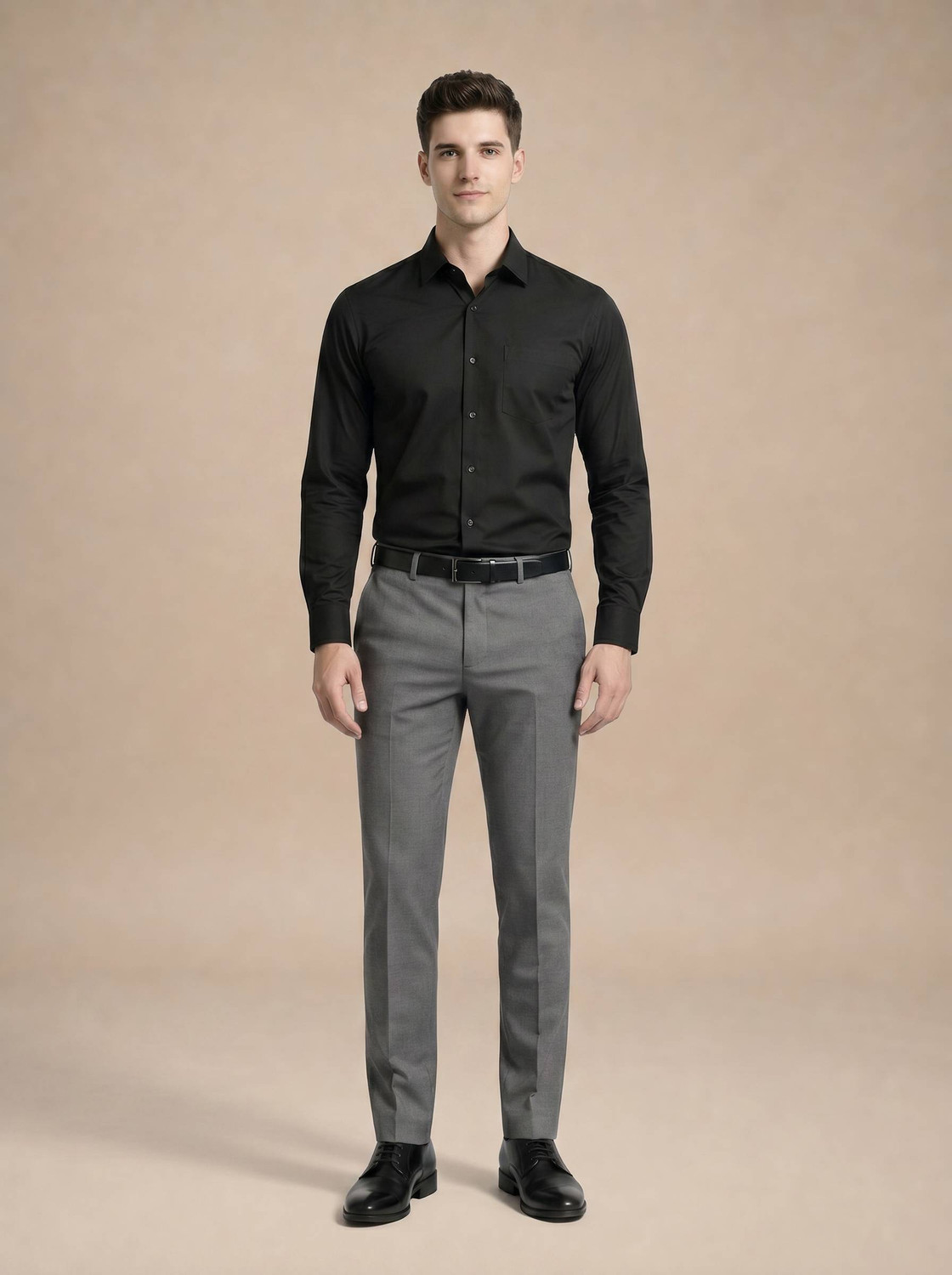 Image of TURTLE Men Solid Formal Black Shirt