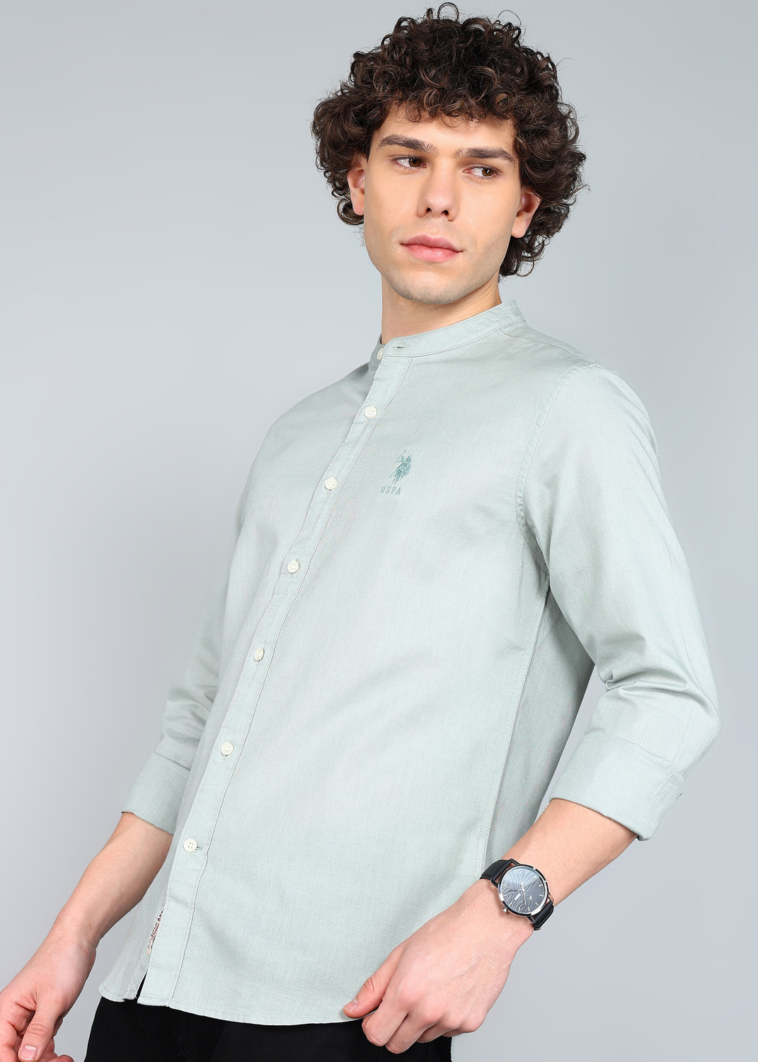 Image of U.S. POLO ASSN. Men Solid Casual Light Green Shirt
