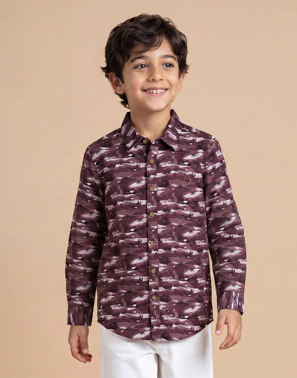 Allen Solly Boys Printed Casual Maroon Shirt