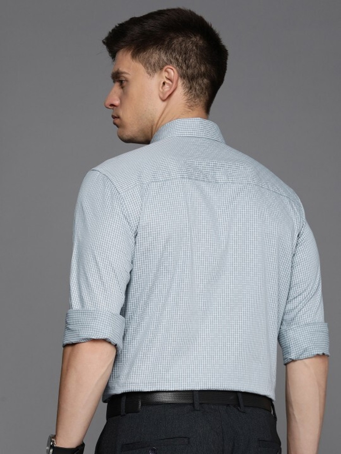 Image of Raymond Men Self Design Formal Grey Shirt