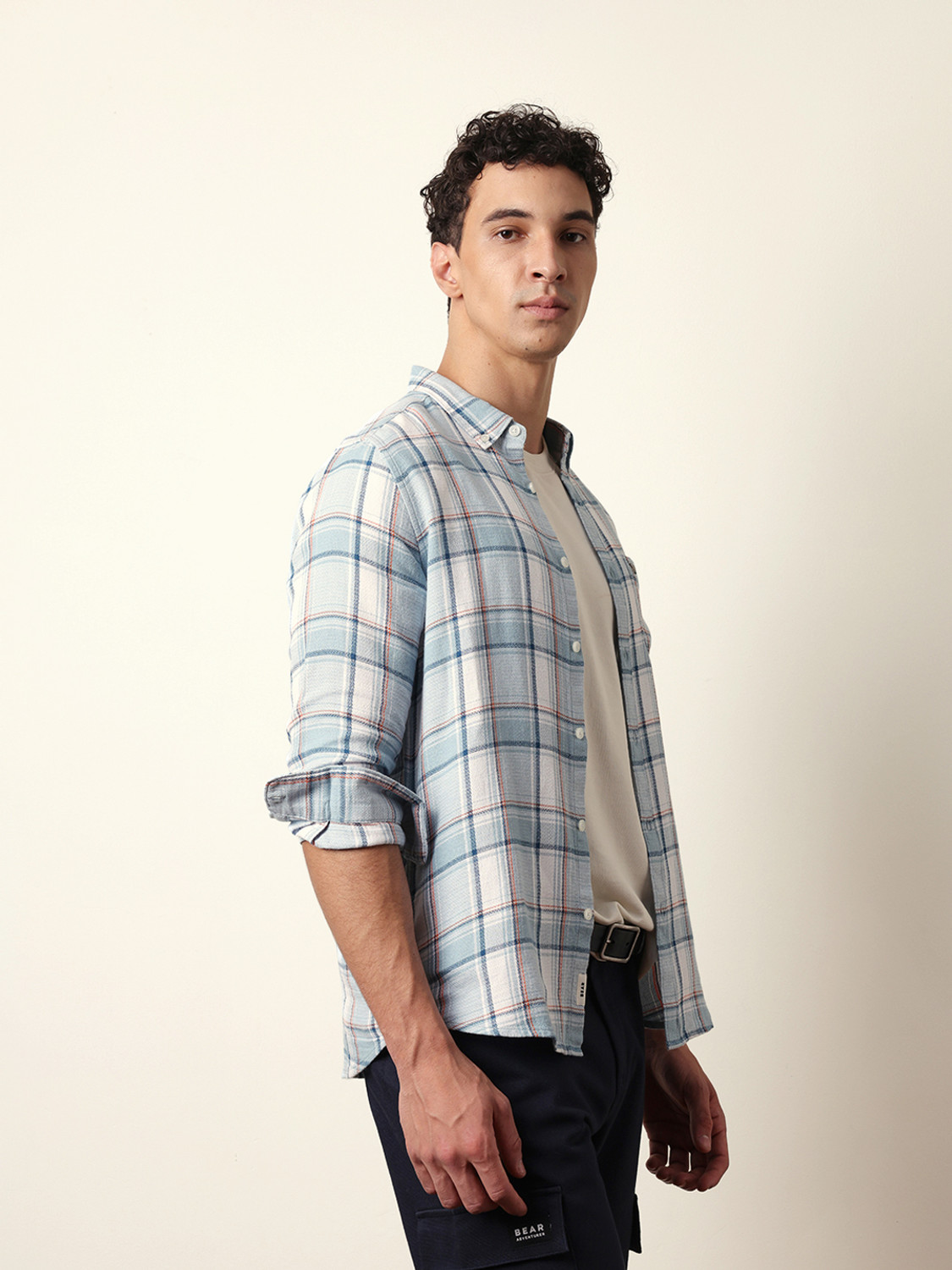 Image of THE BEAR HOUSE Men Checkered Casual Blue Shirt