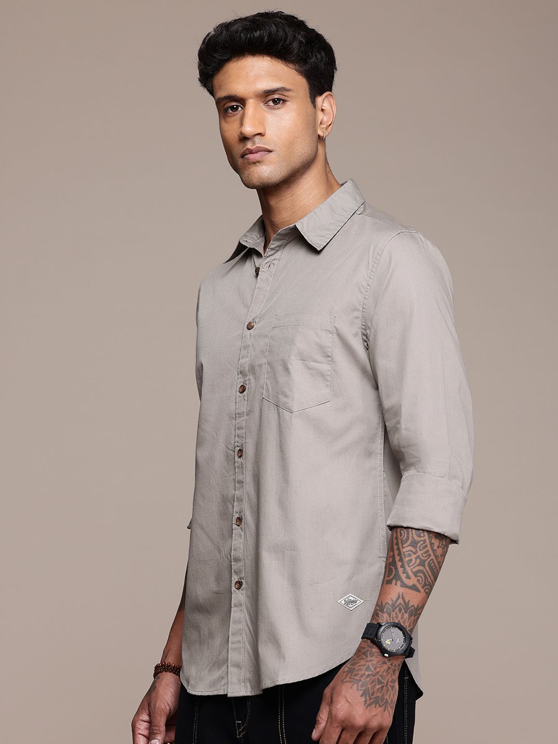 Image of Roadster Men Solid Casual Grey Shirt