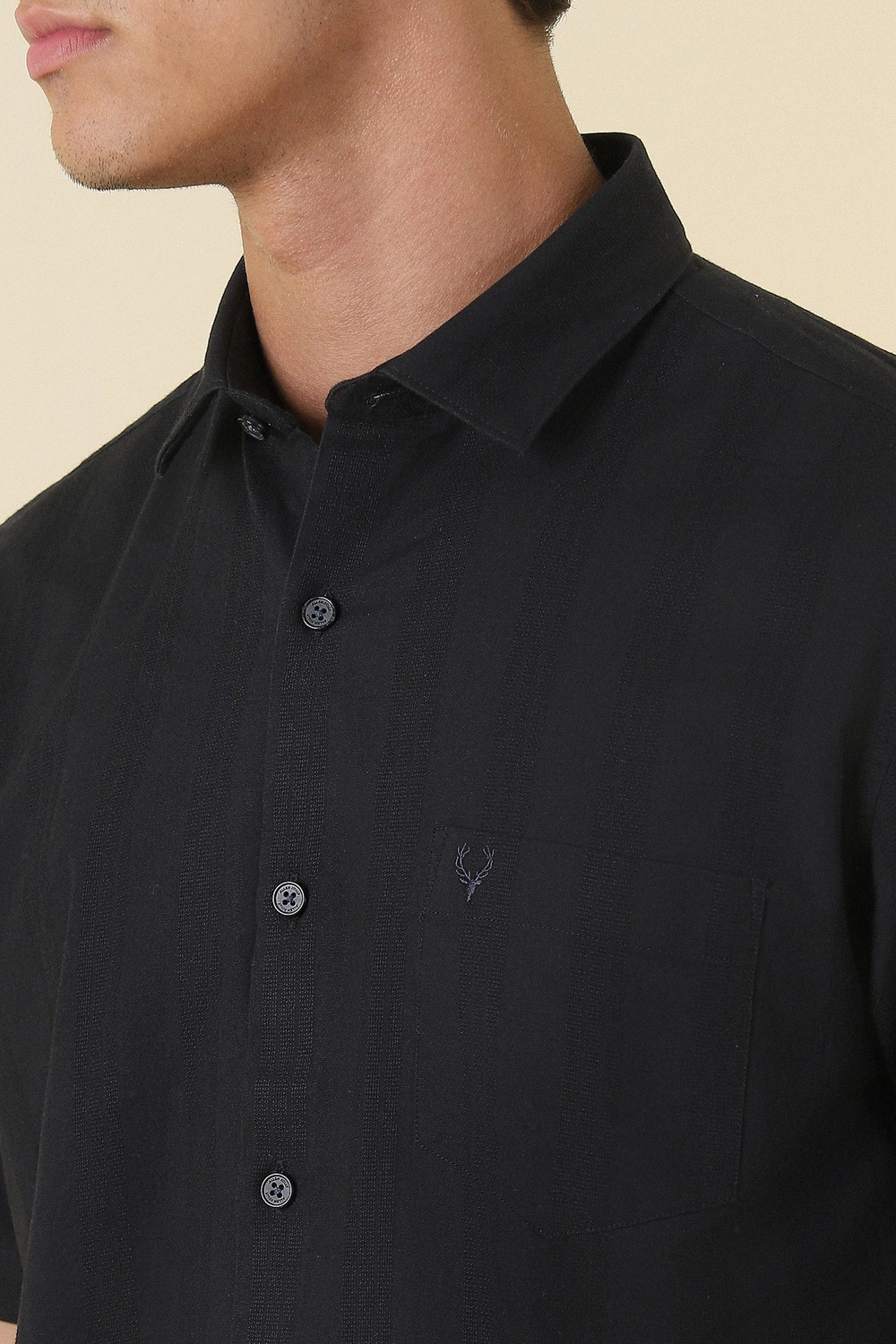 Image of Allen Solly Men Solid Casual Black Shirt