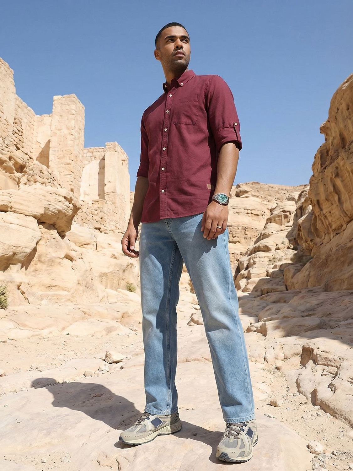 Image of Roadster Men Regular Fit Solid Button Down Collar Casual Shirt