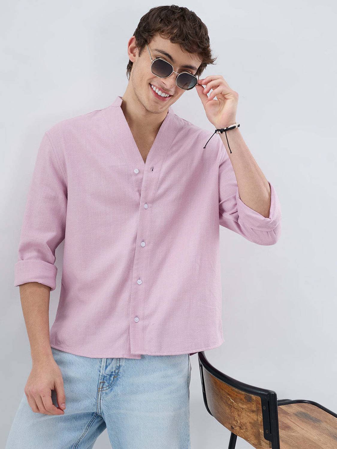 VASTRADO Men Solid Casual Pink Shirt - Image 2