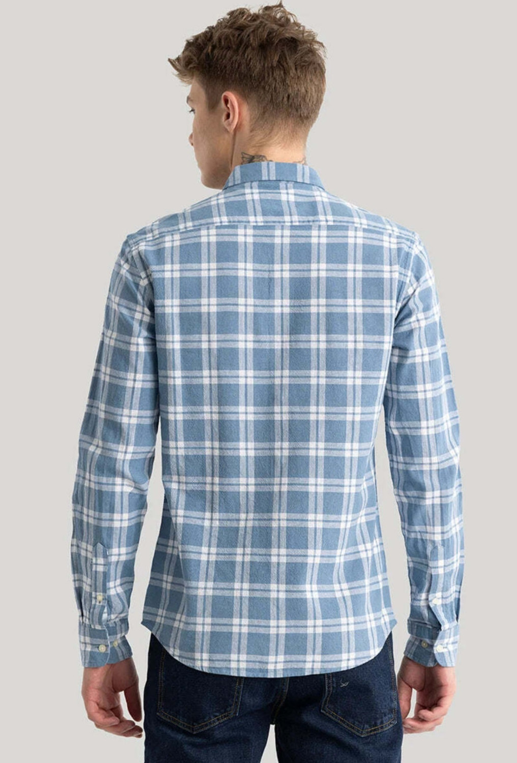 Image of METRONAUT Men Checkered Casual Light Blue Shirt