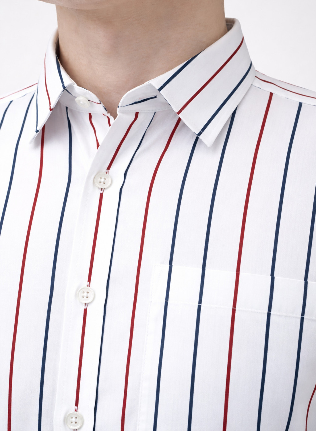Image of Hems trends Men Striped Casual White Shirt